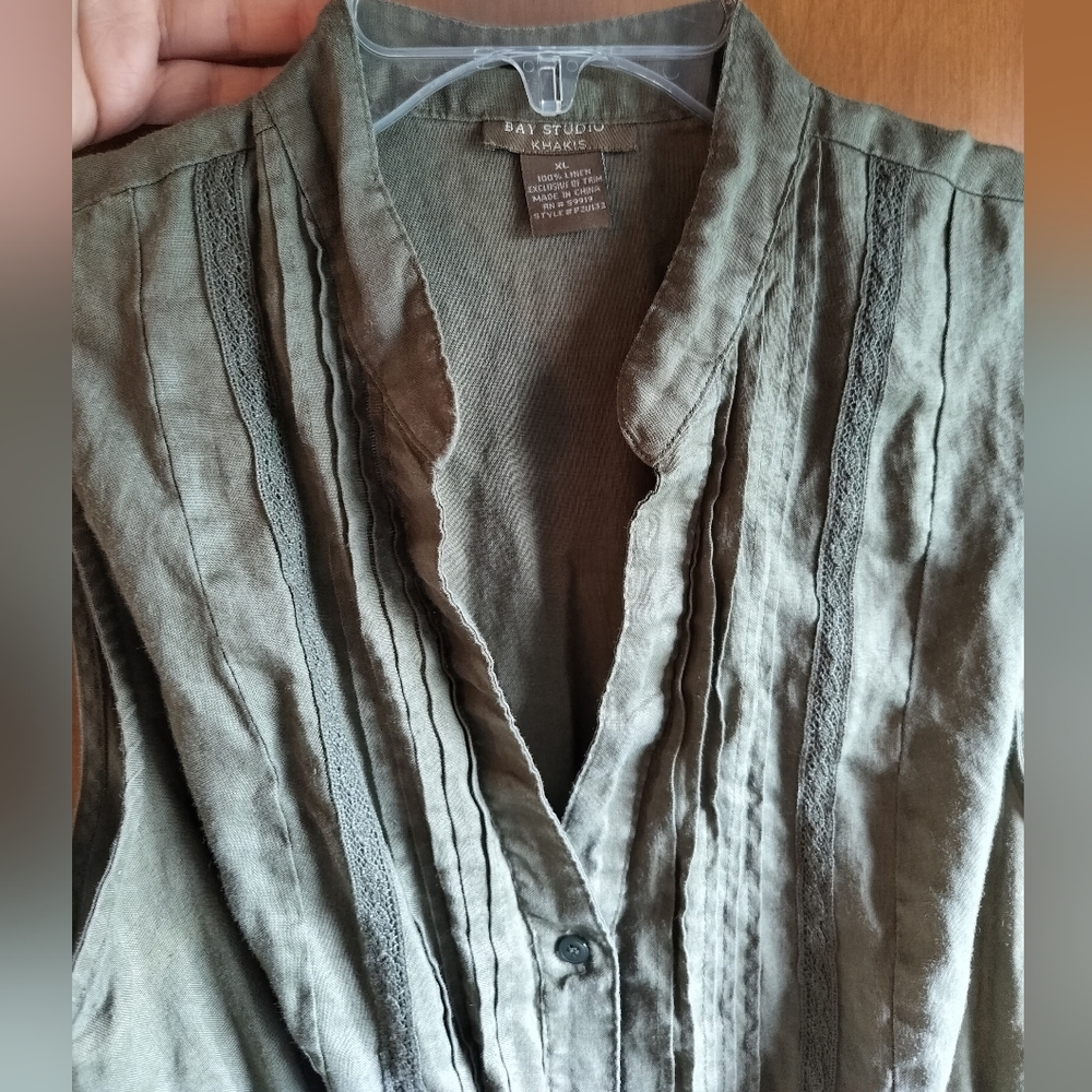 Bay Studio Khakis Green 100% Linen Dress XL - Picture 7 of 11